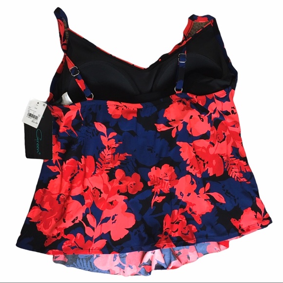 Aqua Green Women's Plus Size Tiered Tankini Top Floral Various NWT - Picture 4 of 4